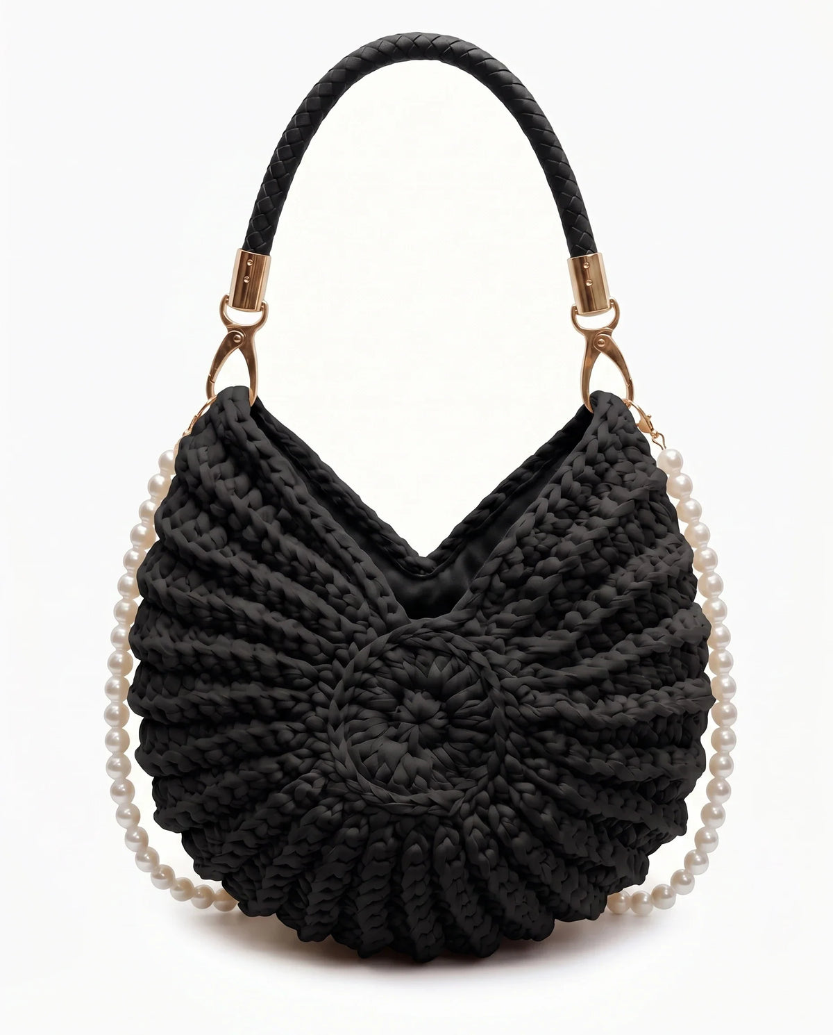 Damen Häkeltasche in Muschelform mit Geflochtenem Griff und Kette – Ansicht 2