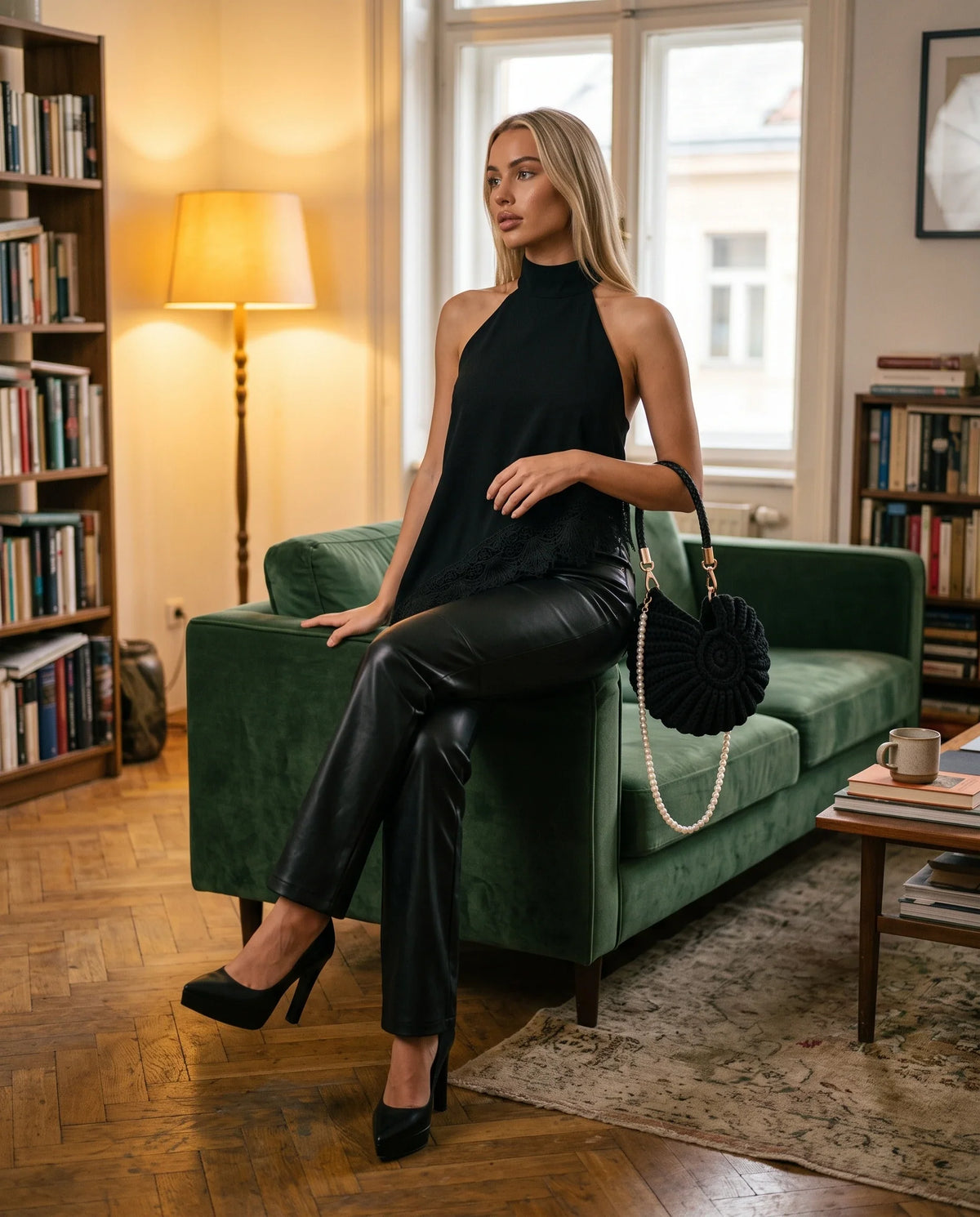 Damen Häkeltasche in Muschelform mit Geflochtenem Griff und Kette – Ansicht 3