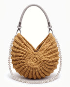 Damen Häkeltasche in Muschelform mit Geflochtenem Griff und Kette – Ansicht 7
