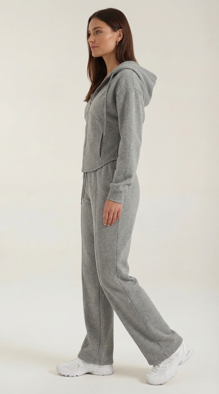 Damen Hoodie und Weithosen Set mit Reißverschluss