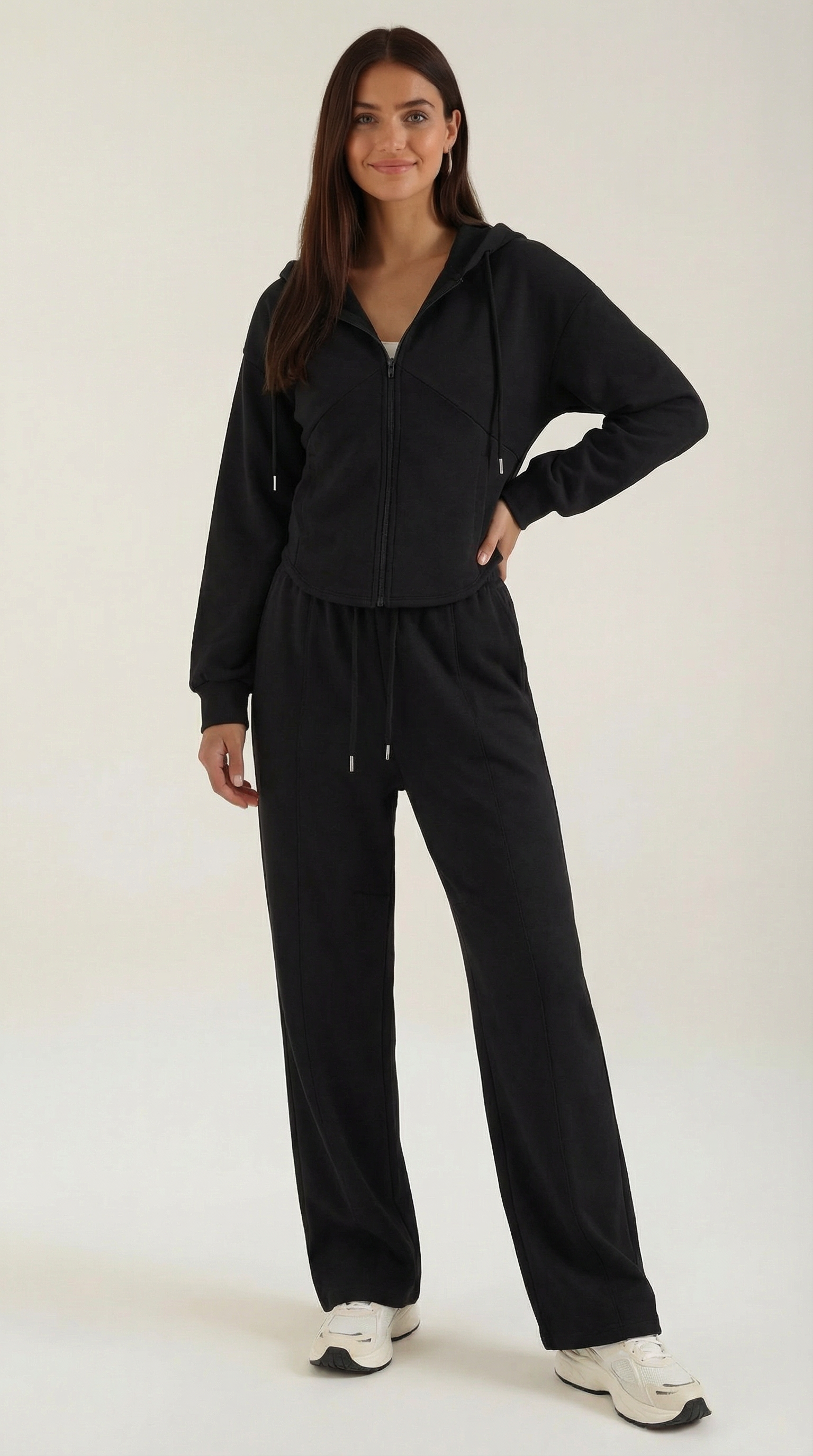Damen Hoodie und Weithosen Set mit Reißverschluss