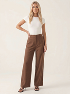 Damen Hose mit Weiten Beinen und Aufgesetzten Taschen