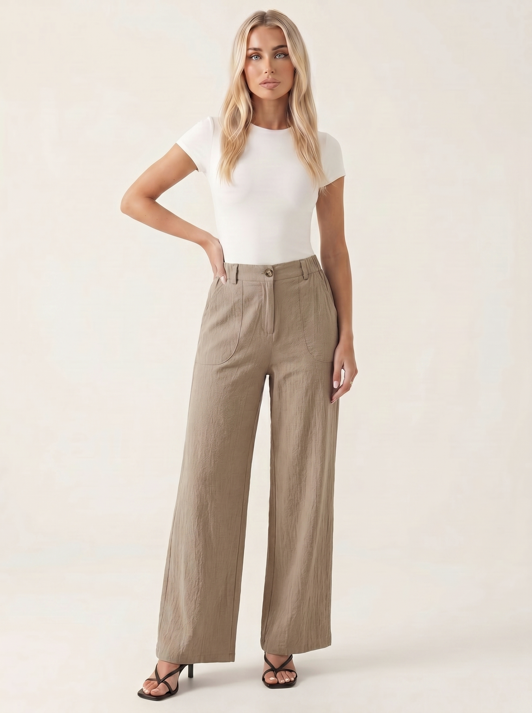 Damen Hose mit Weiten Beinen und Großen Taschen