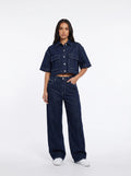 Damen Jeans Set mit Kurzem Hemd und Weiter Hose