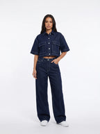 Damen Jeans Set mit Kurzem Hemd und Weiter Hose