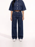 Damen Jeans Set mit Kurzem Hemd und Weiter Hose – Ansicht 2