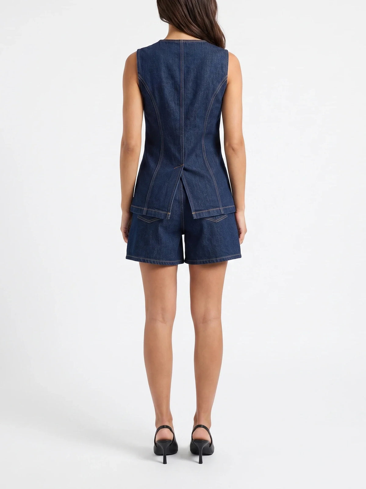 Damen Jeans Set mit Westentop und Shorts mit Hohem Bund – Ansicht 3