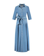Damen Jeanskleid Maxi mit durchgehender Knopfleiste und Gürtel