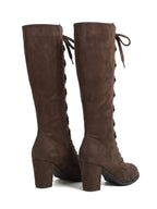 Paar Damen Kniestiefel in Braun, Ansicht von hinten schräg