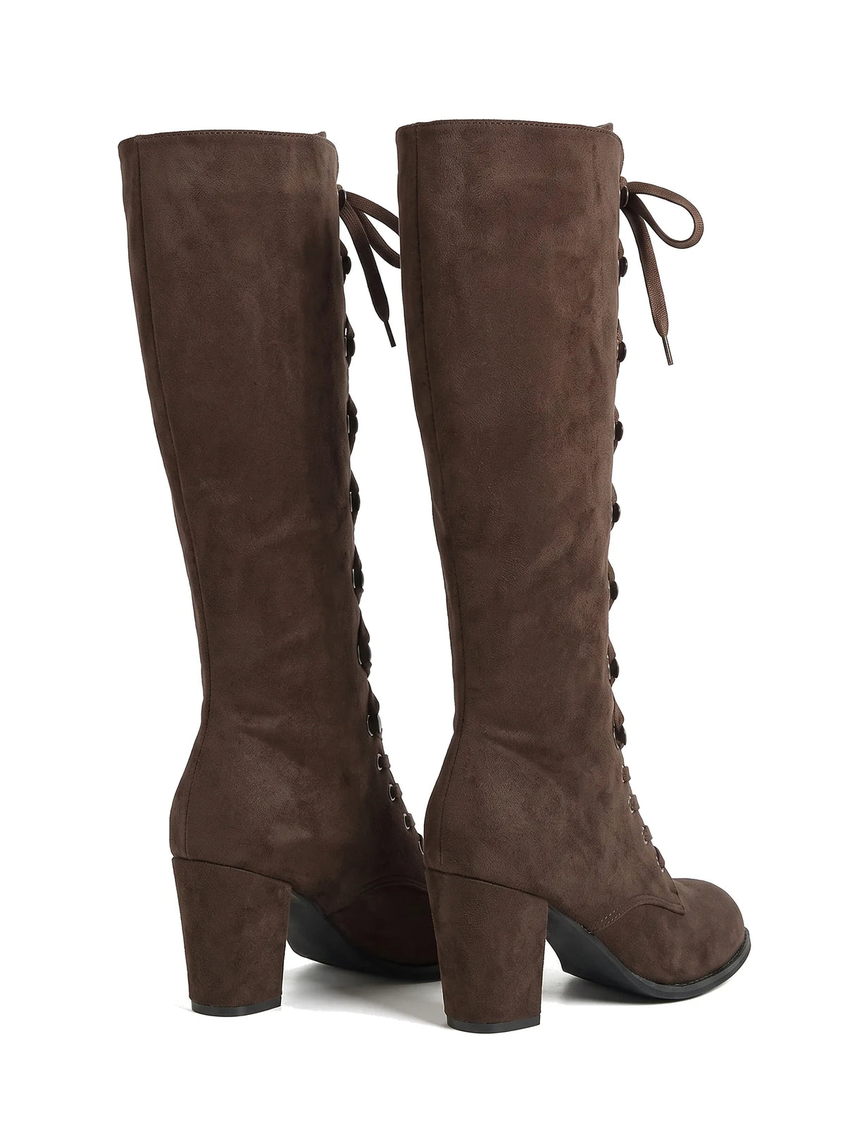 Paar Damen Kniestiefel in Braun, Ansicht von hinten schräg