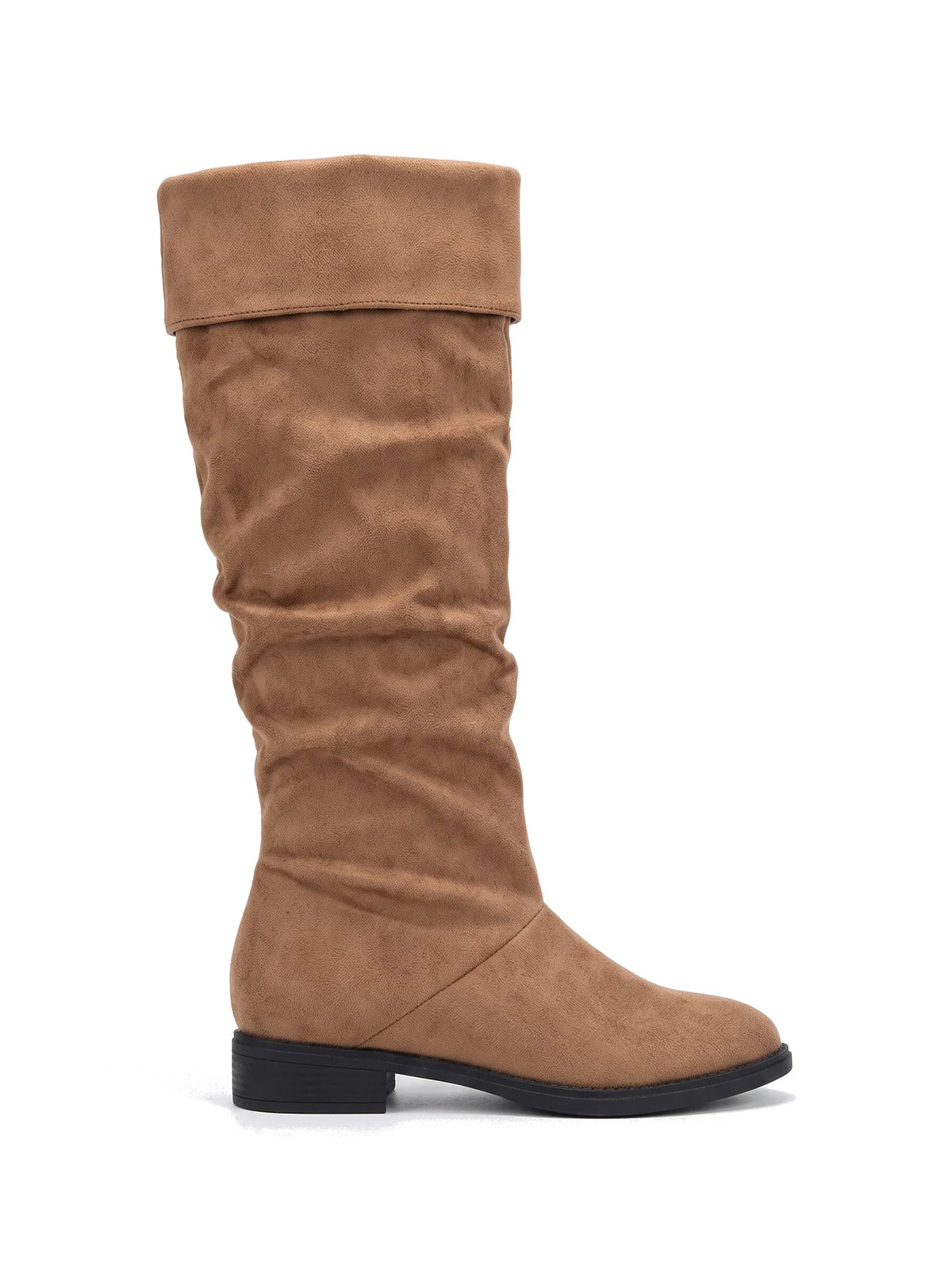 Damen Kniestiefel mit gerafftem Schaft in Karamell, Seitenansicht