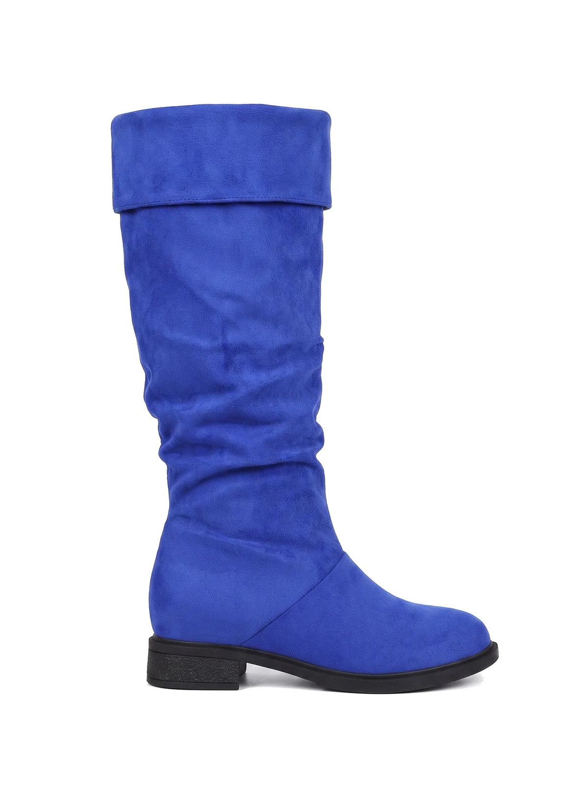 Damen Kniestiefel mit gerafftem Schaft in Kobaltblau, Seitenansicht