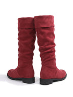 Paar Damen Kniestiefel in Rot, Ansicht von hinten schräg