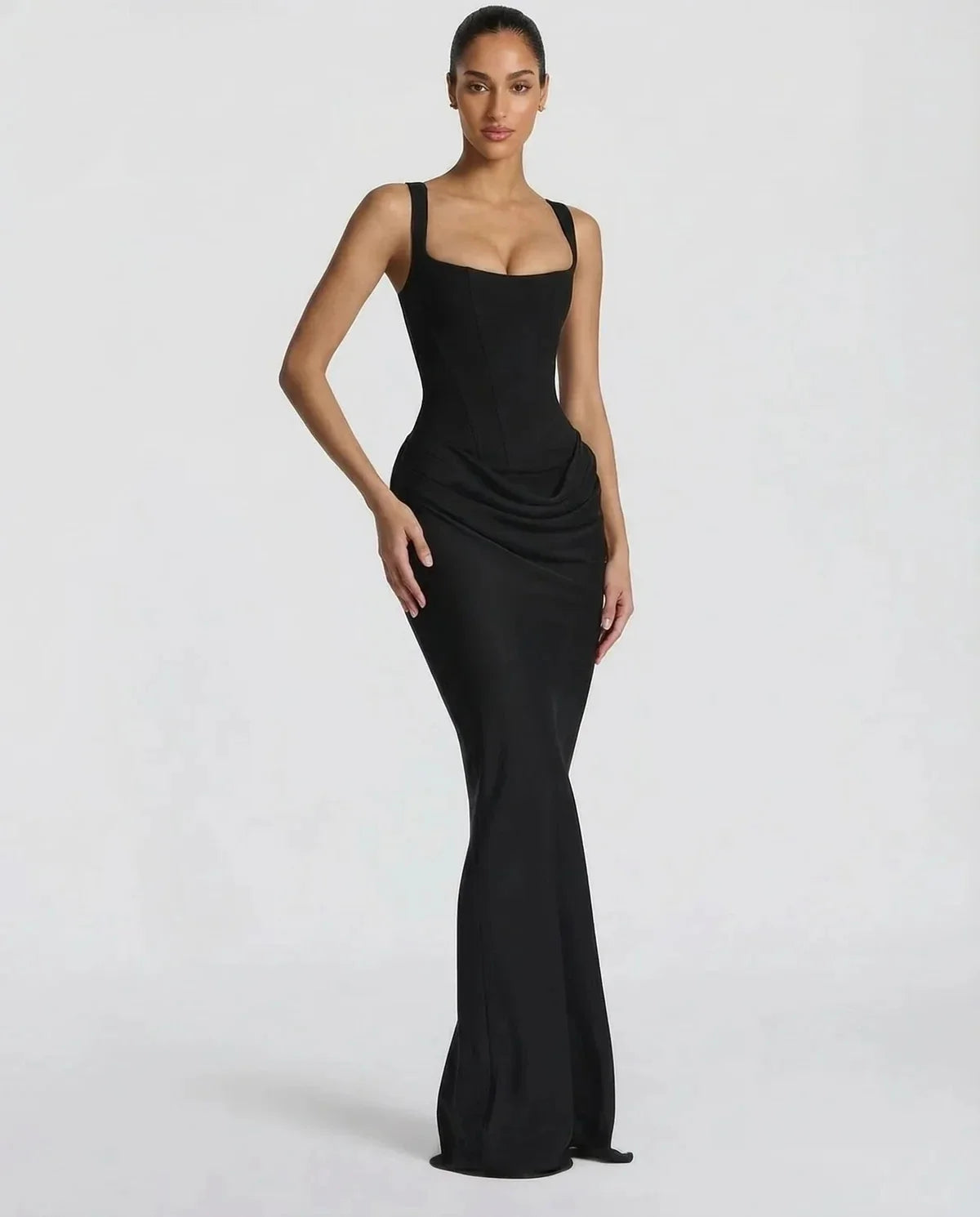 Damen Korsett Maxikleid mit Eckigem Ausschnitt und Schnürung
