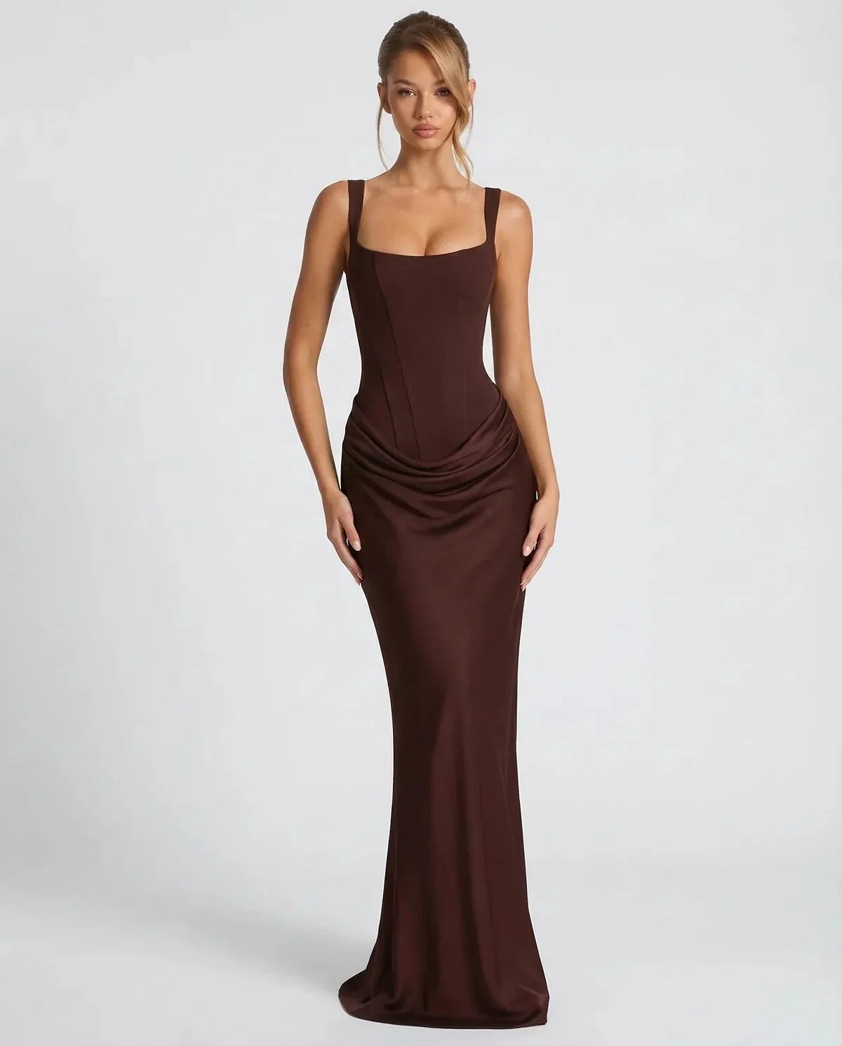 Damen Korsett Maxikleid mit Eckigem Ausschnitt und Schnürung – Ansicht 5