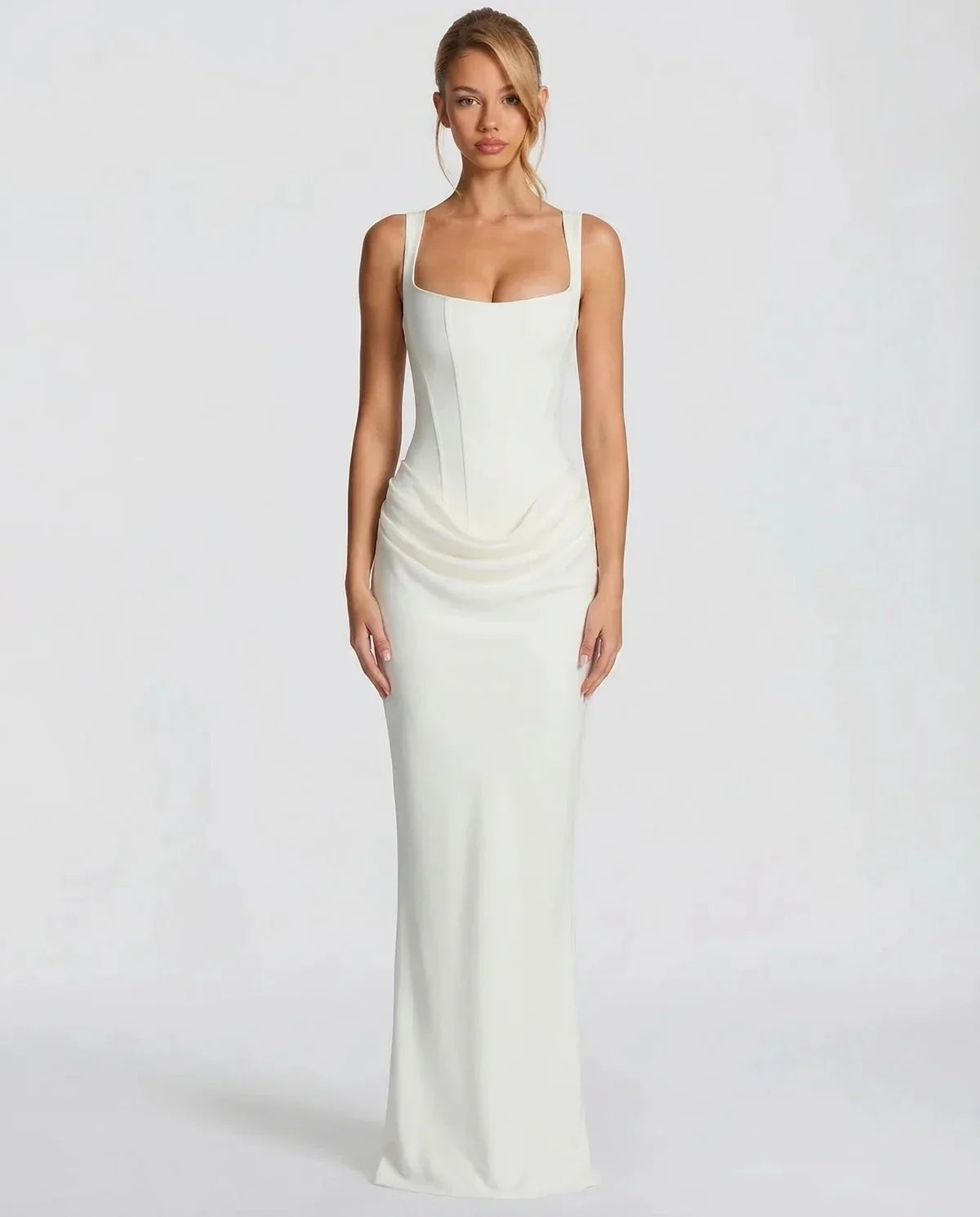 Damen Korsett Maxikleid mit Eckigem Ausschnitt und Schnürung – Ansicht 7