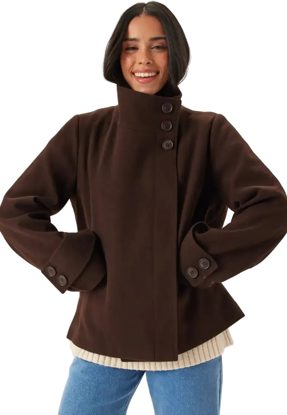 Damen Kurze Jacke mit Hohem Kragen