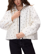 Damen Kurze Jacke mit hohem Kragen und schwarzem Punktemuster