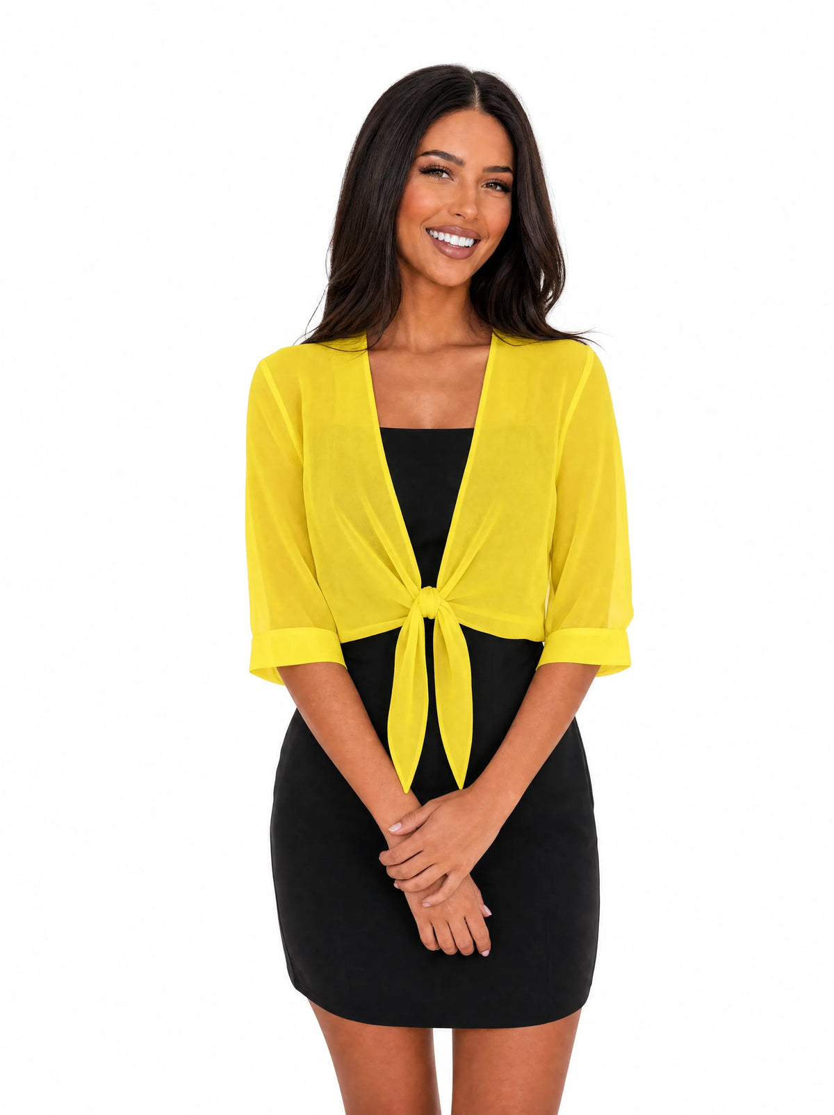Damen Kurzes Bolero zum Binden mit 3/4-Ärmeln und V-Ausschnitt – Ansicht 13