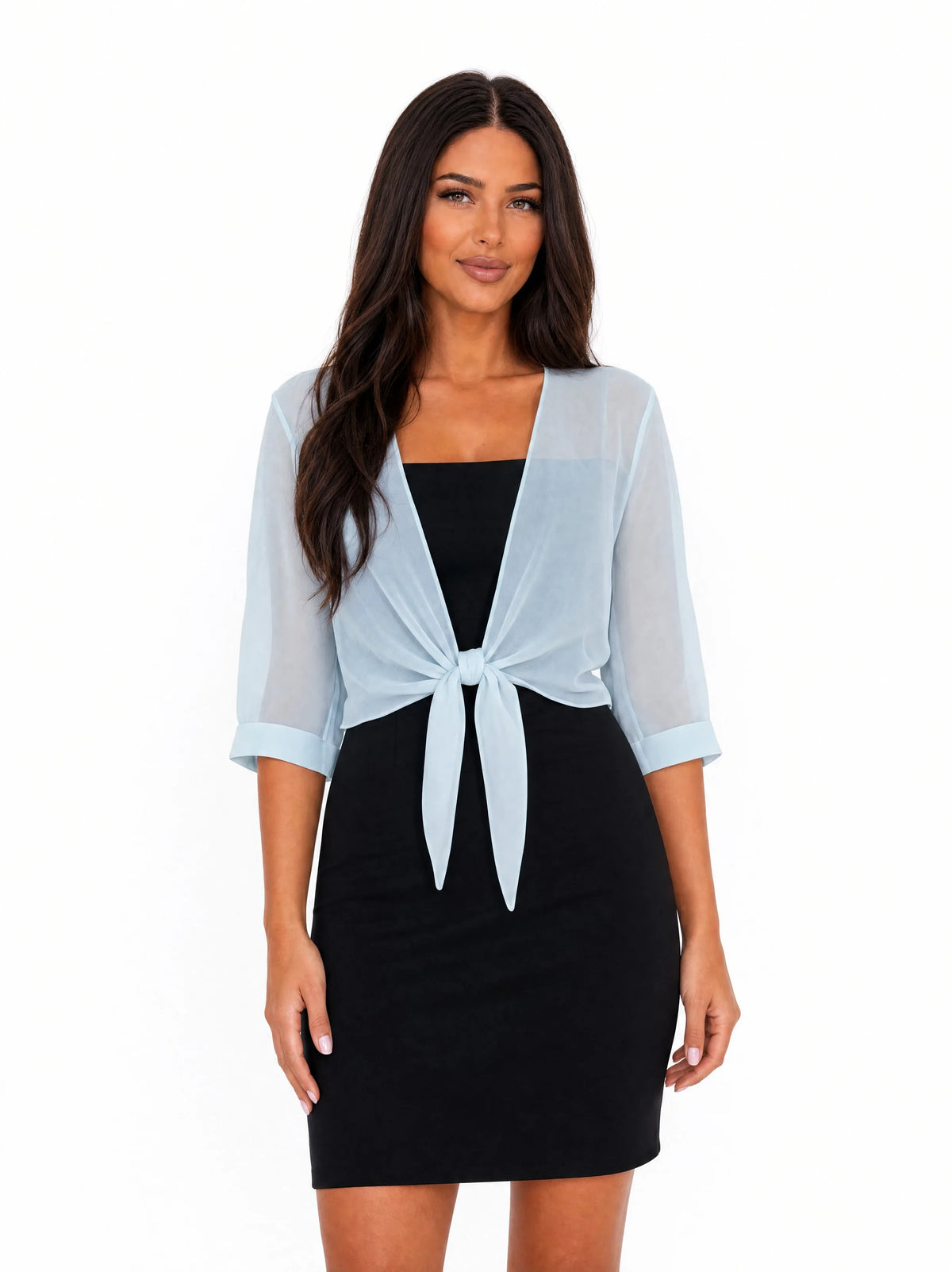 Damen Kurzes Bolero zum Binden mit 3/4-Ärmeln und V-Ausschnitt – Ansicht 9