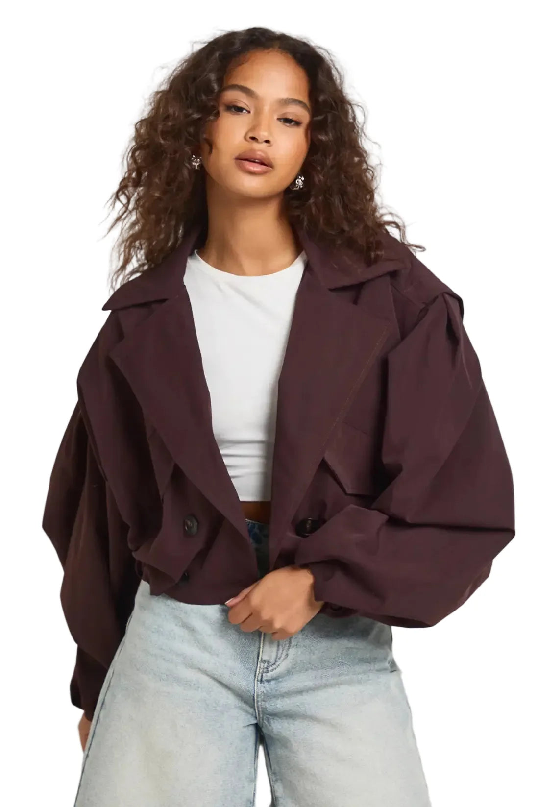 Damen Kurzjacke mit Puffärmeln und Reverskragen