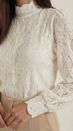 Damen Langarmbluse mit Strukturiertem Stoff und Mock-Neck-Ausschnitt