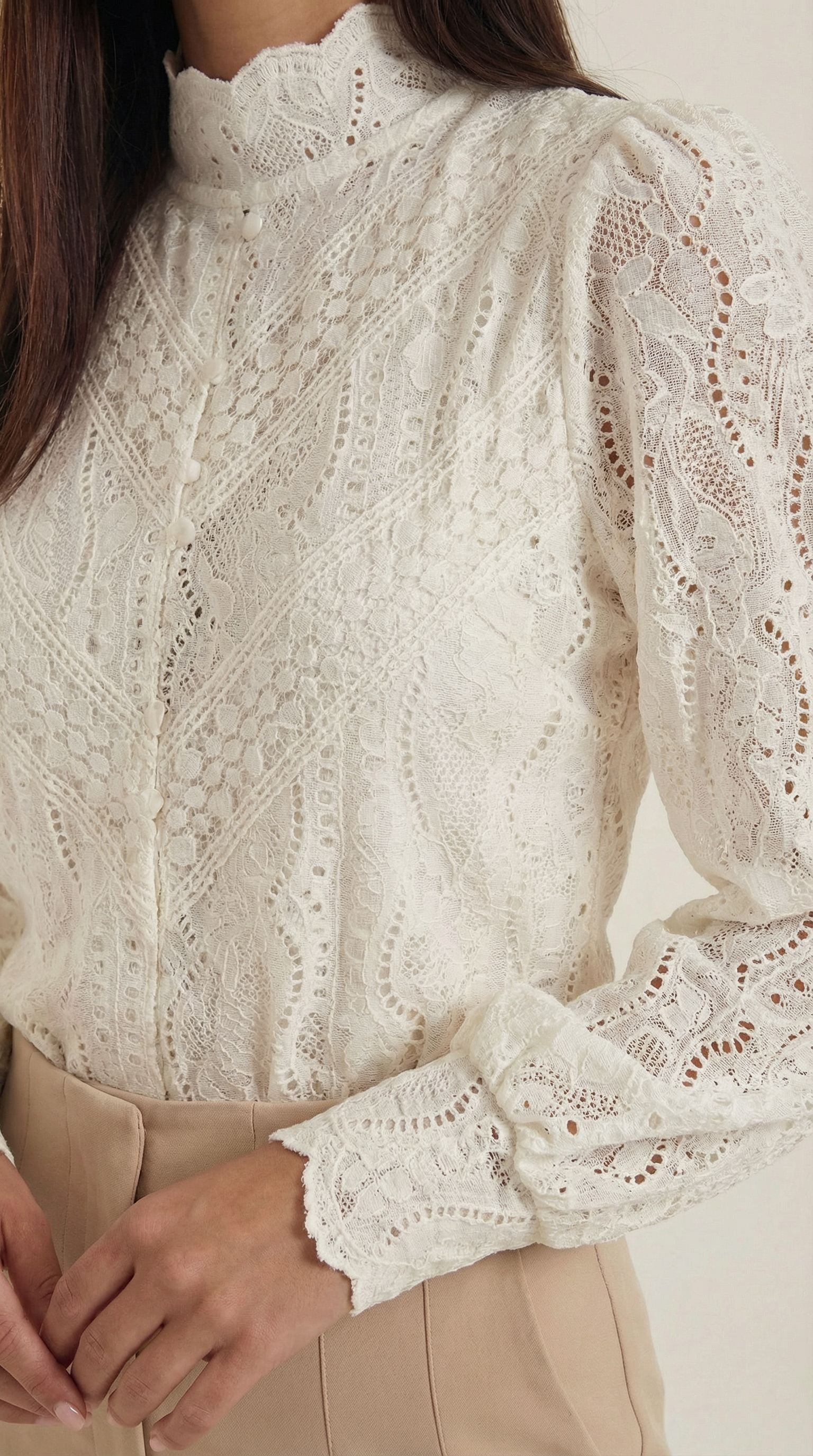 Damen Langarmbluse mit Strukturiertem Stoff und Mock-Neck-Ausschnitt