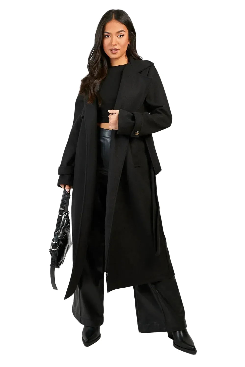 Damen Langer Trenchcoat mit Gürtel und Breitem Reverskragen