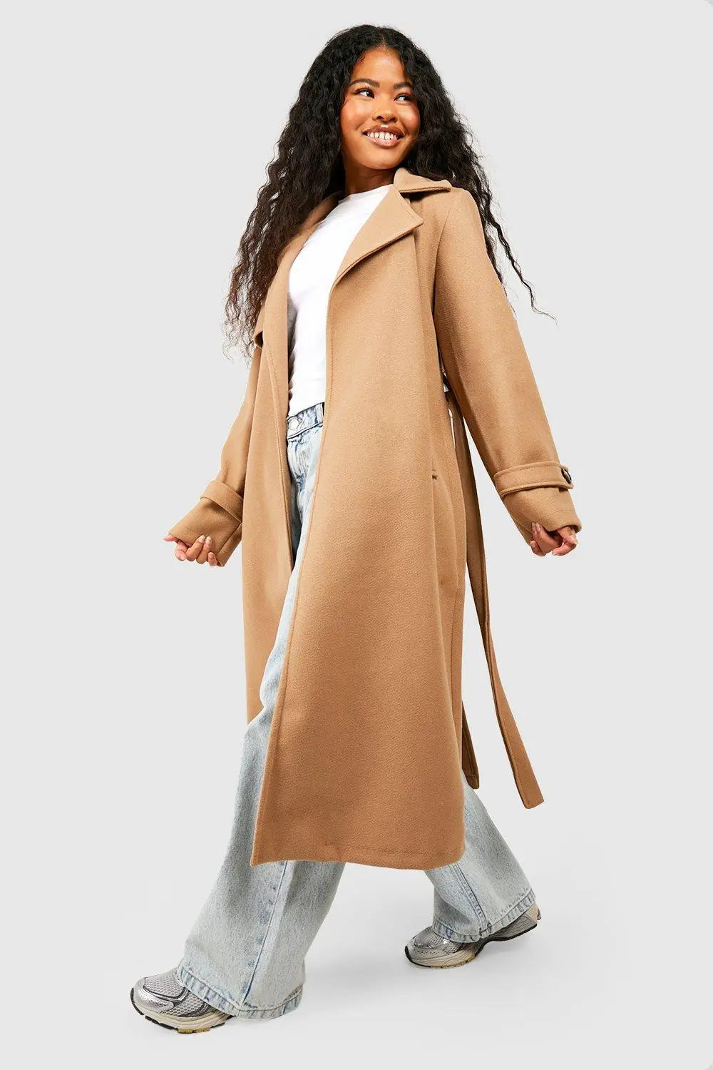 Damen Langer Trenchcoat mit Gürtel und Breitem Reverskragen Ansicht 6