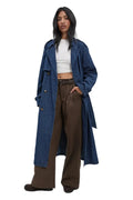 Damen Langer Trenchcoat mit Nadelstreifen und Goldenen Knöpfen mit Gürtel