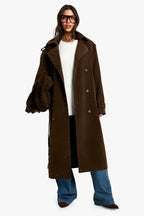 Damen Langer Trenchcoat mit Zweireihigen Knöpfen und Schulterklappen Ansicht 3
