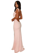 Damen Maxikleid Bodycon mit Drapiertem Ausschnitt und Tiefem Rückenausschnitt