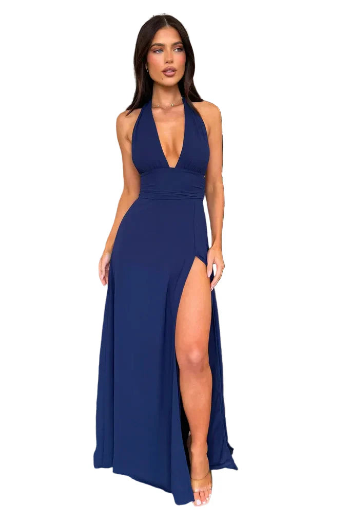 Damen Maxikleid Neckholder mit Tiefem V-Ausschnitt und Beinschlitz Ansicht 13