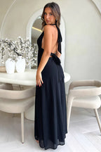 Damen Maxikleid Neckholder mit Tiefem V-Ausschnitt und Beinschlitz Ansicht 5