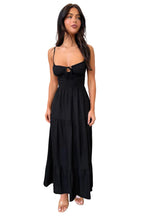 Damen Maxikleid mit Bindeband am Ausschnitt und Gestuftem Rock