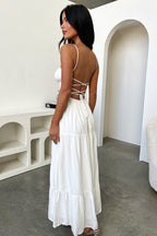 Damen Maxikleid mit Bindeband am Ausschnitt und Gestuftem Rock – Ansicht 5