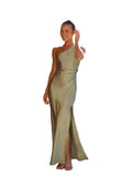 Damen Maxikleid mit einem Träger und seitlicher Raffung