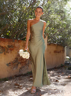 Damen Maxikleid mit einem Träger und seitlicher Raffung Ansicht 3