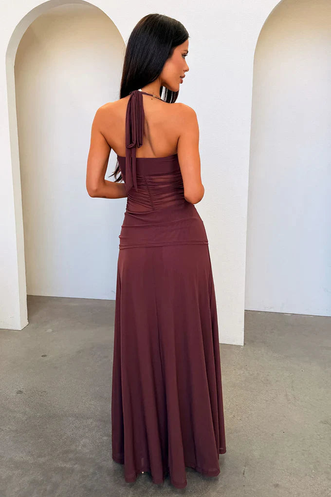Damen Maxikleid mit einem am Hals gebundenen Träger und Mesh-Mieder Ansicht 5