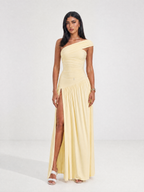Damen Maxikleid mit einer Schulter und Beinschlitz