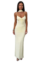 Damen Maxikleid mit Halsband und herabhängendem Rückenpanel