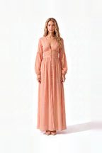 Damen Maxikleid mit Knopfleiste, Puffärmeln und V-Ausschnitt – Ansicht 3