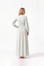 Damen Maxikleid mit Knopfleiste, Puffärmeln und V-Ausschnitt – Ansicht 6