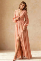 Damen Maxikleid mit Knopfleiste, Puffärmeln und V-Ausschnitt – Ansicht 7