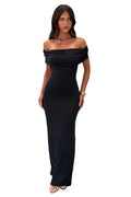 Damen Maxikleid mit schulterfreiem Ausschnitt und gekreuztem Band am Rücken