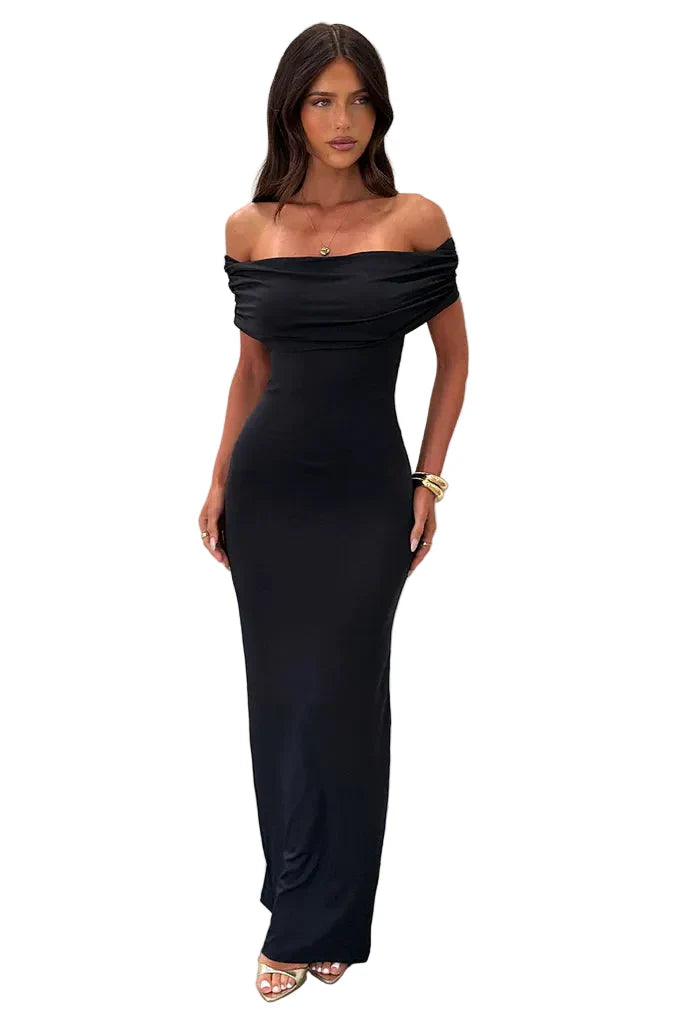 Damen Maxikleid mit schulterfreiem Ausschnitt und gekreuztem Band am Rücken