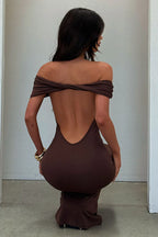 Damen Maxikleid mit schulterfreiem Ausschnitt und gekreuztem Band am Rücken Ansicht 5
