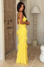 Damen Maxikleid mit Spaghettiträgern und diagonalen Volants über die gesamte Länge Ansicht 11