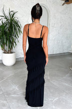 Damen Maxikleid mit Spaghettiträgern und diagonalen Volants über die gesamte Länge Ansicht 2
