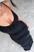 Damen Maxikleid mit Spaghettiträgern und diagonalen Volants über die gesamte Länge Ansicht 3